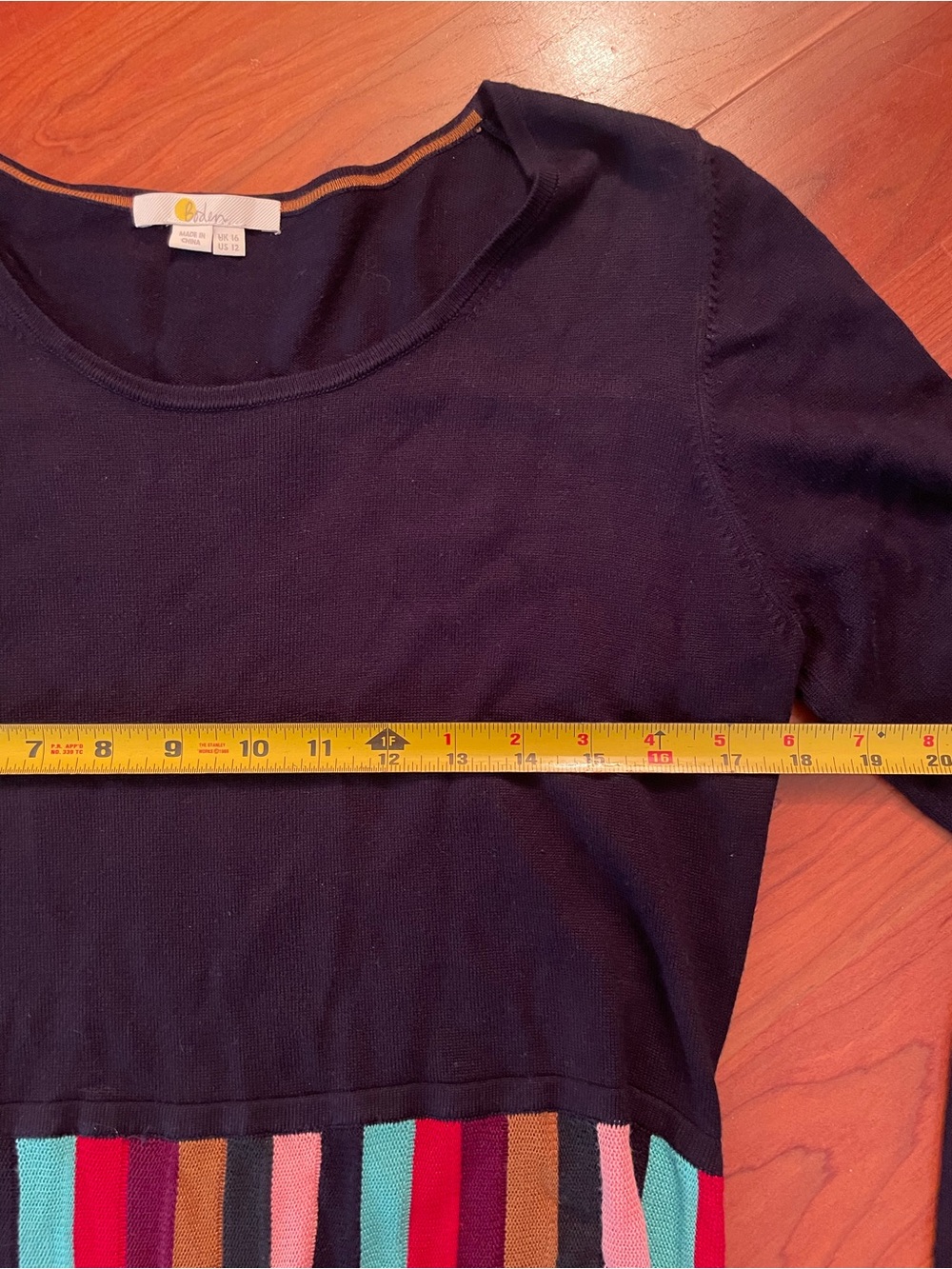 Boden Margie Sweater Dress Navy Rainbow Maxi Fit & Flare Long Sleeve SOFT! sz 12 - Picture 10 of 11